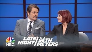 Nick Offerman and Megan Mullally Interview Pt 2  Late Night with Seth Meyers [upl. by Dellora]