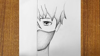 How To Draw An Anime Boy Wearing A Mask  Pencil Drawing StepbyStep [upl. by Flight]