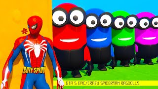 GTA 5 Epic Ragdolls  RED SPIDERMAN VS RED MINION VS GREEN MINION Euphoria PhysicsFunny Fails [upl. by Oesile574]