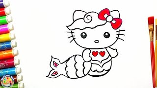 Mermaid Hello Kitty Drawing for Kids  Cute Hello Kitty Mermaid easy Drawing  Painting amp Drawing [upl. by Lauter]