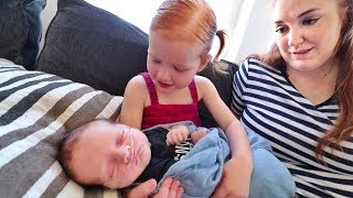 Adley meets Baby Brother so adorable [upl. by Lebasiram]