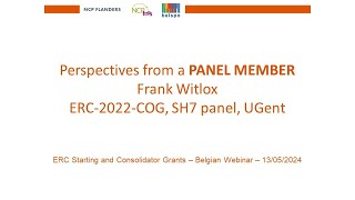 May 2024 – Frank Witlox ERC Consolidator grants Panel member 2022 call [upl. by Zilla]