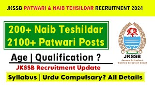 JKSSB Patwari amp Naib Teshildar Recruitment 2024  Age  Qualification  Syllabus  Urdu Compulsary [upl. by Haelam]