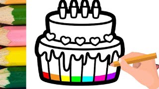 CAKE Drawing for kids easy step by step  how to draw a cake colouring painting for kids and toddler [upl. by Auqinal442]