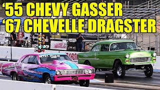 Big Block 55 Chevy Gasser vs 1967 Chevelle DRAG RACING [upl. by Leboff]