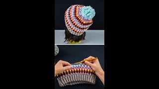 How to crochet easy multicolor puff stitch hat Miarti🧶 [upl. by Elbag]