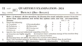 11th BIOLOGY QUARTERLY QUESTION PAPER 2024 ENGLISH MEDIUM ANSWER KEY [upl. by Henry]