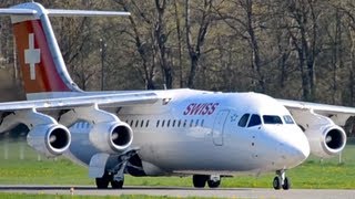 Swiss Avro RJ100  Takeoff at airportBernBelp HD [upl. by Jeramey411]