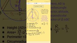 Equilateral triangle height area perimeter circumradius inradius 😊 shorts youtubeshorts ytshorts [upl. by Frasco]