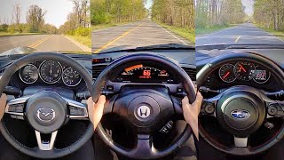 Mazda Miata vs Honda S2000 vs Subaru BRZ  POV Comparison [upl. by Noied168]