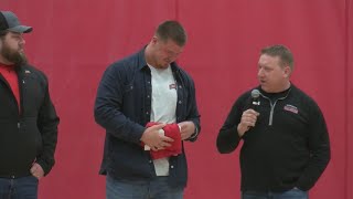 Valders High School retires Luke Goedekes jersey after first NFL season with Tampa Bay [upl. by Neersan]