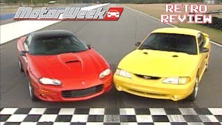 1998 Mustang Cobra Vs Camaro Z28 SS  Retro Review [upl. by Dnalram]