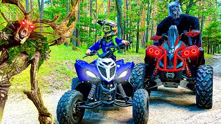 Den ride on Quad Bike and Adventure with Monsters in the forest [upl. by Einalem]