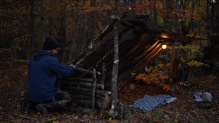 Cozy Camping Experience and Shelter Building in the Fall Woods  Bushcraft Trip amp Skills [upl. by Desma]