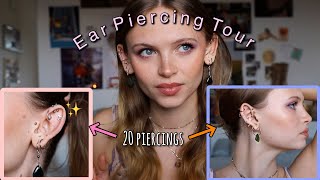 20 EAR PIERCINGS  Ear tour  rating pain amp healing process  Sara Carstens [upl. by Nerehs]