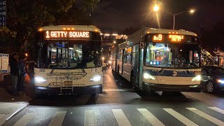 ⁴ᴷ Bee Line 2018 302 XDE60 on the 1W to Getty Square with MTA 2012 4730 XD60 on the Bx9 to 262 St [upl. by Ahpla]