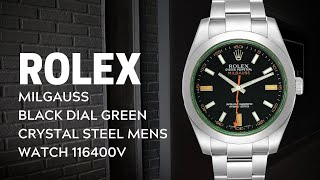 Rolex Milgauss ZBlue Dial Green Crystal Steel Mens Watch 116400GV  SwissWatchExpo [upl. by Attenborough]