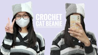 Crochet Cat Beanie Cách móc mũ len mèo đơn giản  Cỏ Crochet [upl. by Milburr]