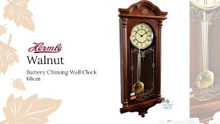 68cm Walnut Battery Chiming Wall Clock By Hermle [upl. by Tilly]