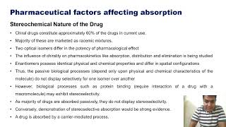 Part 8 Physicochemical factors affecting drug absorption I Stability and stereochemical nature [upl. by Oiralednac27]