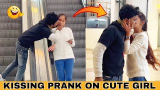 KISSING PRANK ON CUTE GIRL BEST REACTION VIDEO IN ESCALATOR PRANK PRANKSTAR VINOD [upl. by Pebrook]