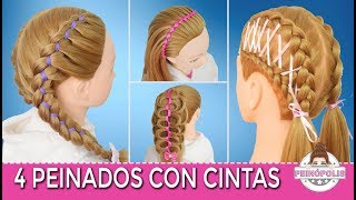 4 PEINADOS con CINTAS  TRENZAS FACILES y RÁPIDOS para NIÑAS [upl. by Saerdna]