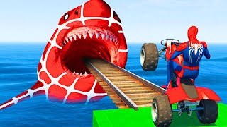 GTA 5 Crazy Ragdolls  Spiderman by Quad Bike On Rainbow Spiders Bridge Spider Shark Jumps [upl. by Aig983]