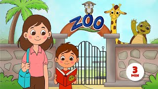 Learning Wild Zoo Animals Funny Educational Cartoon for Kids English Nursery Rhymes and Songs [upl. by Aicilet]