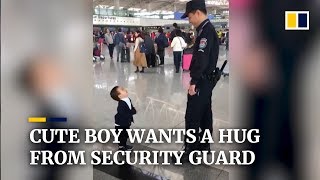 Cute boy wants a hug from security guard [upl. by Redwine142]