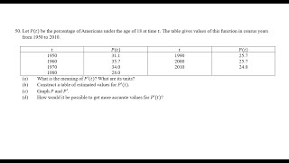 50 Let Pt be the percentage of Americans under the age of 18 at time t The table gives values of [upl. by Oderfla]