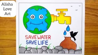 World Water Day Drawing  World Environment poster drawing  Save Water Save Earth Drawing [upl. by Meunier]