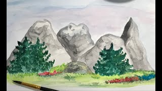 Berge Berg einfach malen lernen für Anfänger Kinder Wasserfarben Aquarellbild Aquarell [upl. by Vincenta256]