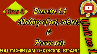 Unit  1 Exercise 11 Making of set subset amp power sets Class 8 Balochistan Education [upl. by Aramac589]