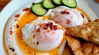 Poached Eggs on Creamy Cottage Cheese Cilbir Turkish Eggs [upl. by Oinoitna]