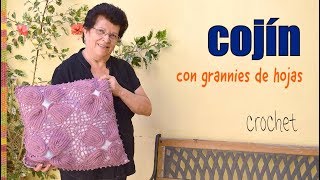 Almohadón o cojín con grannies de hojas tejido a crochet  Tejiendo Perú [upl. by Drawdesemaj473]