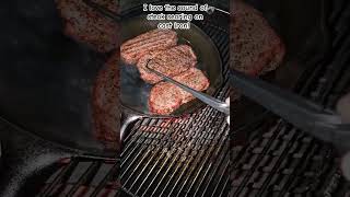 Steak searvolume up bbq weberkettle cooking steak sear sizzling nystrip castironcooking [upl. by Bolling690]