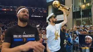 Klay Thompson gets tribute video and standing ovation in return vs Warriors [upl. by Aerdnaek]