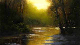 Easy way to paint a forest and river Painting lesson for beginners Fully narrated Tonalism [upl. by Dahraf]