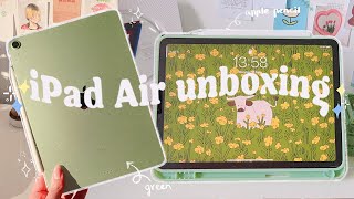 iPad Air 4 green 2021 unboxing🍎 64 gb  Apple Pencil  accessories 📦 aesthetic amp ASMR [upl. by Adnalay]