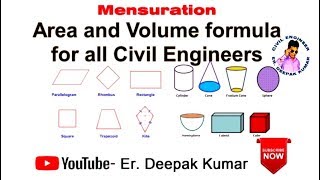 Mensuration  Area and Volume formula for all Civil Engineers [upl. by Oeramed]