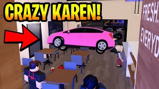 KAREN DRIVES THROUGH THE FRONT OF THE CAFE ARRESTED AND TACKLED ERLC Roblox Roleplay [upl. by Besse]