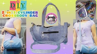 DIY 2 IN 1 CYLINDER CROSSBODY BAG MADE IN CDs AND OLD JEANS [upl. by Loren]