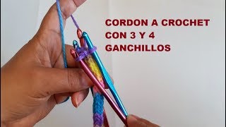 Cordón a crochet con 4 y 3 ganchillos  paso a paso  tutorial de ganchillo [upl. by Samira]