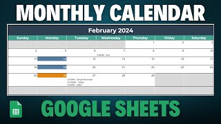 Dynamic Monthly Calendar in Google Sheets Tutorial  Free Template [upl. by Laikeze481]