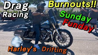 Harley Davidson Drag Racing  Wheelies Burnouts  Drifting Sunday Funday 🔥 [upl. by Aronle]