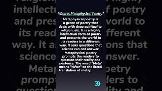 What is Metaphysical Poetry metaphysicalpoetry metaphysical poetry foryou [upl. by Sieber]