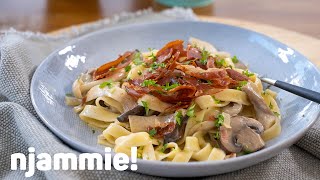 Feestelijke pasta met bospaddenstoelen en Parmaham Recept  njammie [upl. by Kramer942]