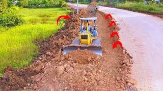 Wonderful Action Expert Dozer D41p pushing soil complete filling foundation road and truck soil [upl. by Zulaledairam]