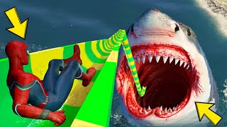 GTA 5 SpiderMan Ragdolls  Megalodon  Water Slides ep2 [upl. by Asselem]