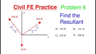 Calculate the Resultant of the 3 Coplanar Forces FE Practice Exam for Civil Engineers Problem 6 [upl. by Afaw684]